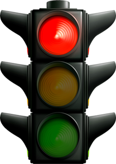 A close up of the traffic light with red and green lights